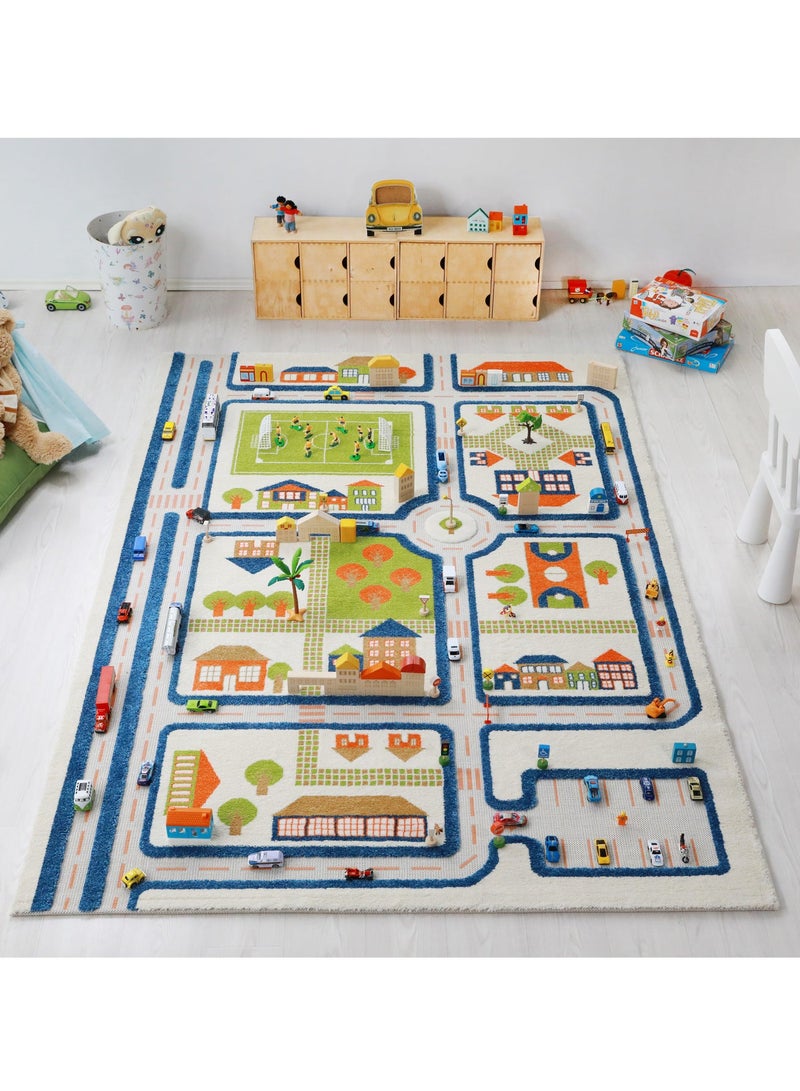 IVI 3D Play Carpet Traffic Design - XL | Blue | Activity Playmat for Kids & Children | Bedroom, Living Room, Nursery Rug | Polypropylene | Foldable | 230 cm x 160 cm - Image 1
